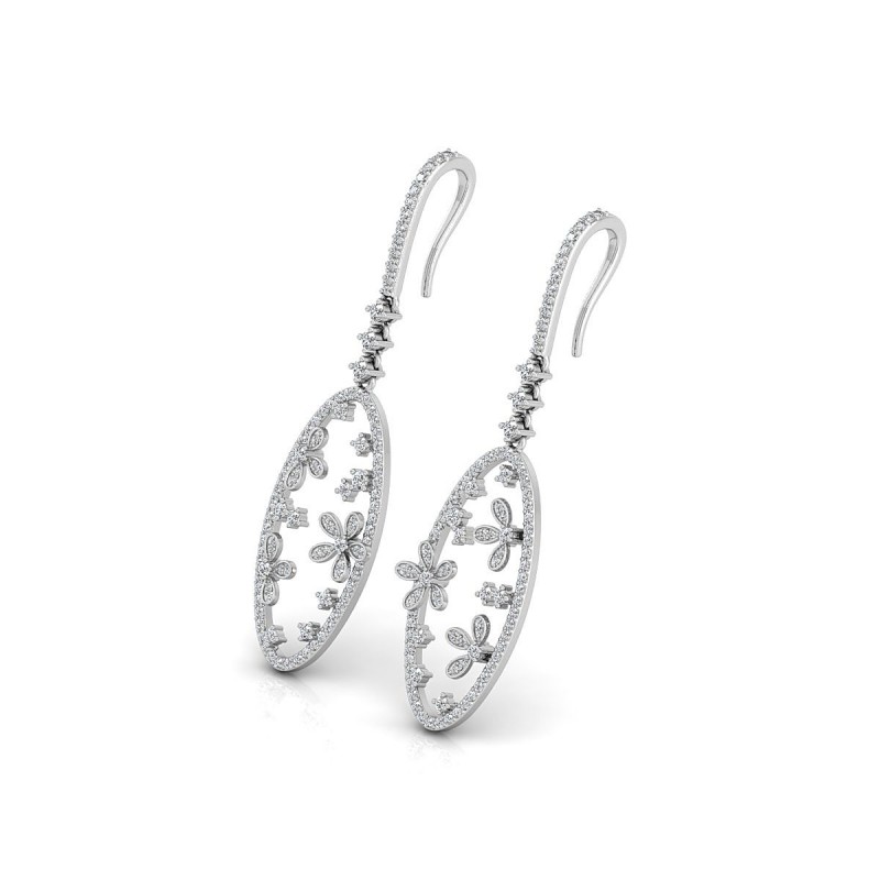 18K White Gold Flower Drop Diamond Earrings