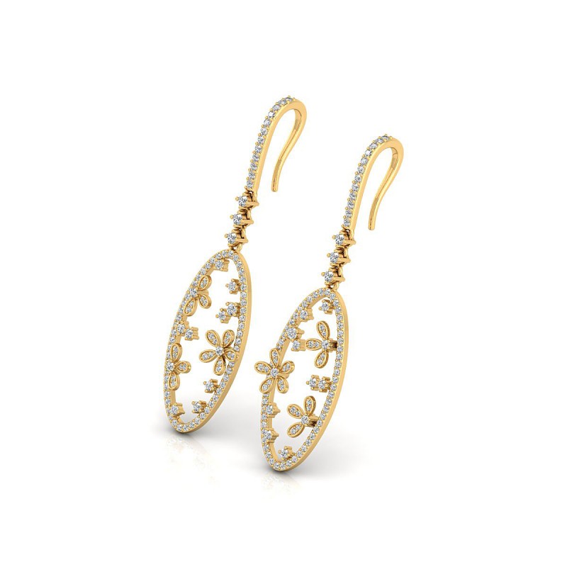 18K Yellow Gold Flower Drop Diamond Earrings