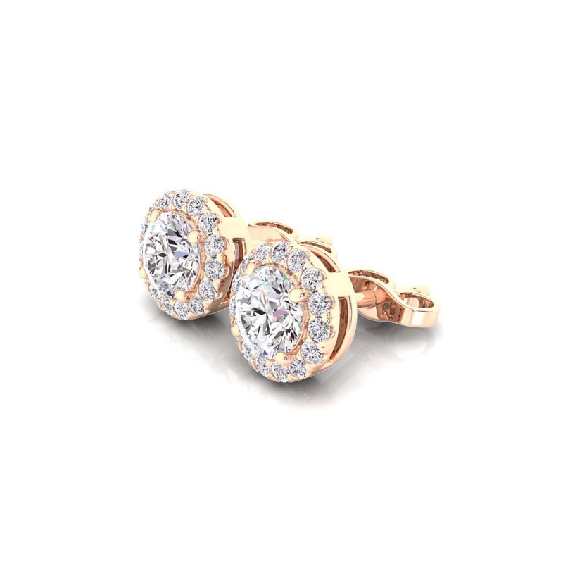 18K Rose Gold Halo Diamond Stud Earrings