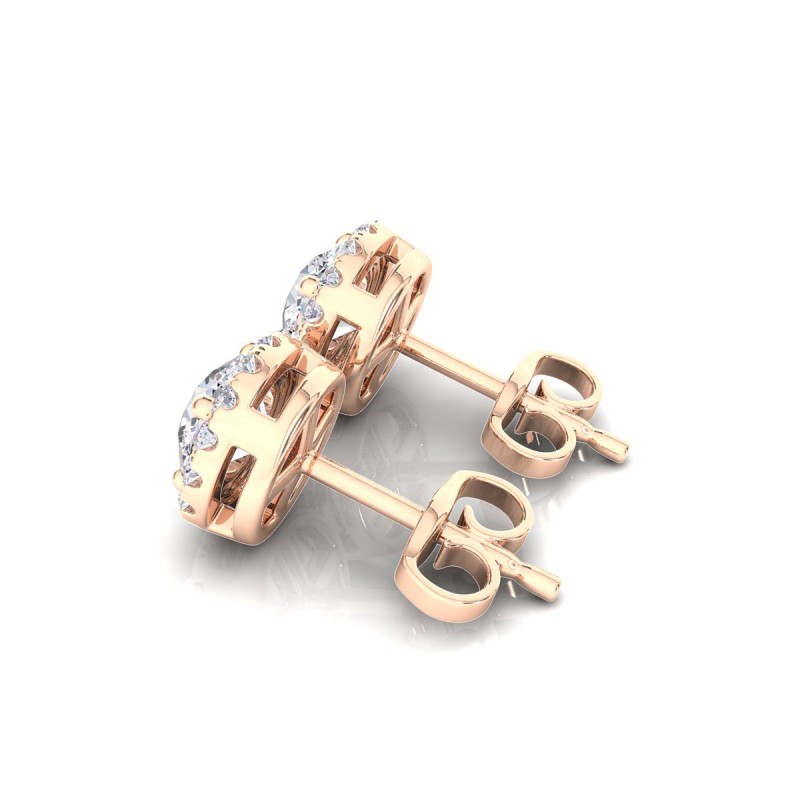 18K Rose Gold Halo Diamond Stud Earrings