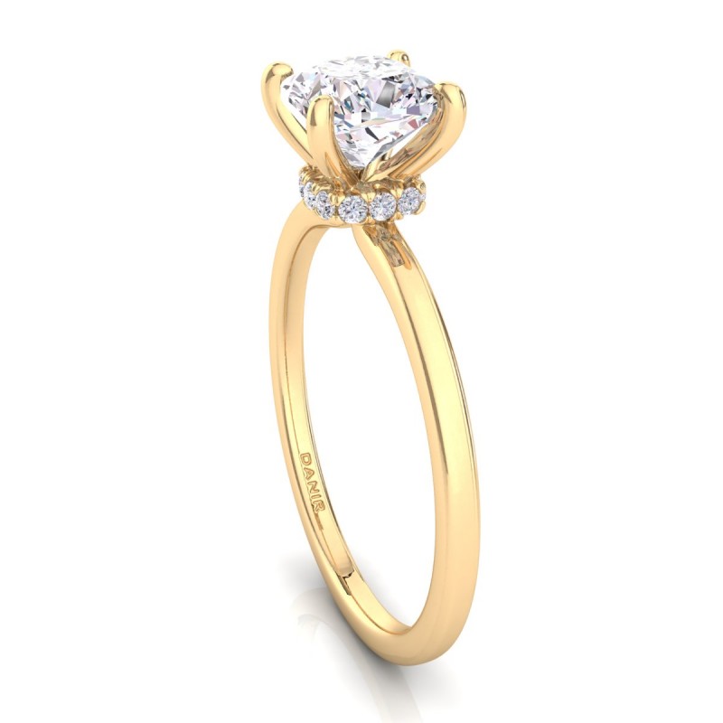 Hidden Halo Cushion Diamond Engagement Ring Yellow Gold