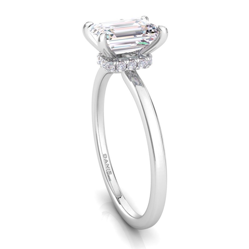 Hidden Halo Emerald Diamond Engagement Ring Platinum