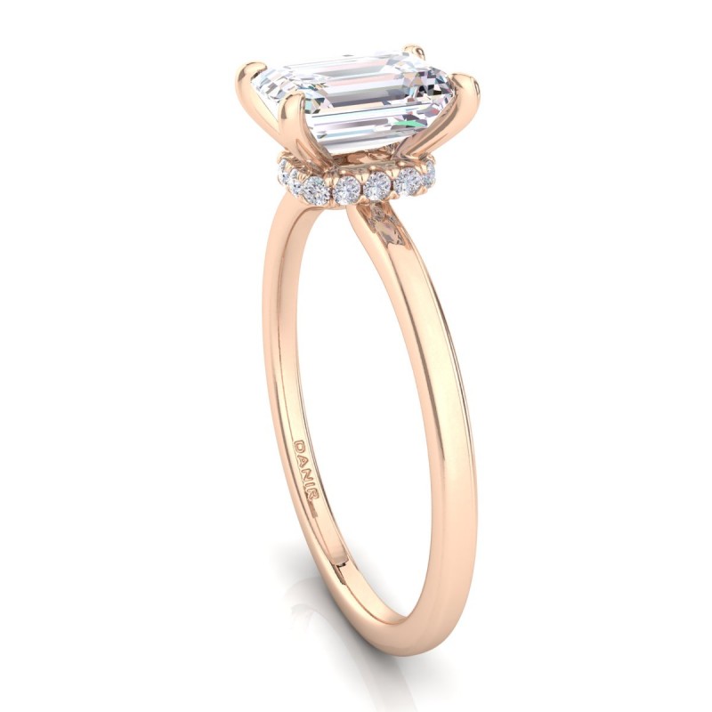 Hidden Halo Emerald Diamond Engagement Ring Rose Gold