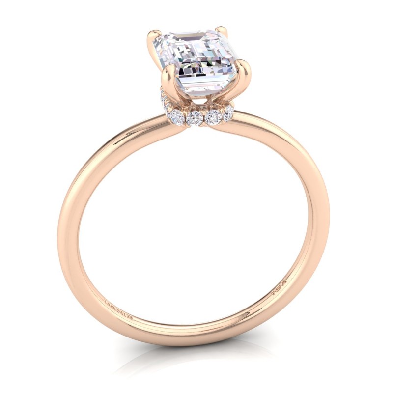 Hidden Halo Emerald Diamond Engagement Ring Rose Gold