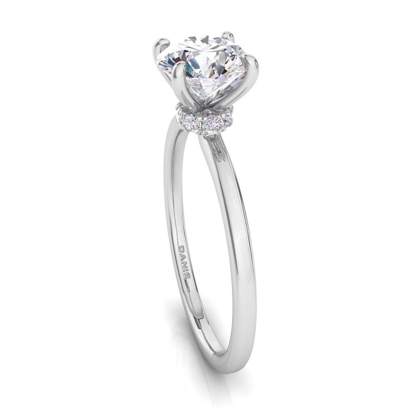 18K White Gold <br> Hidden Halo Diamond Engagement Ring White Gold