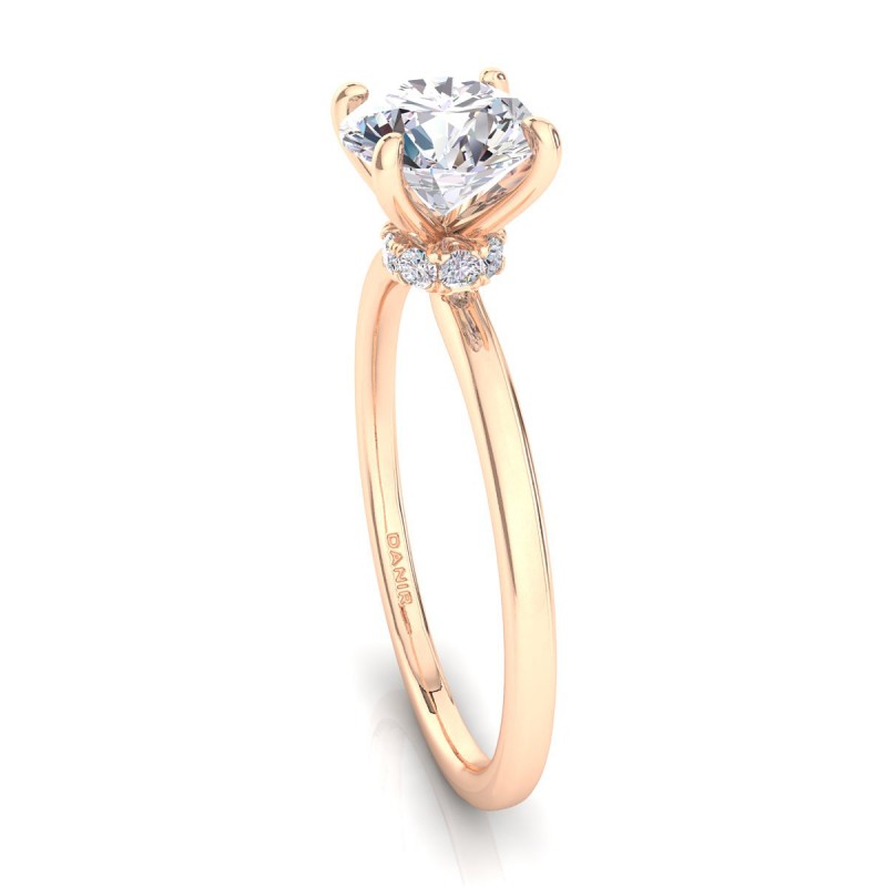 18K ROSE Gold <br> Hidden Halo Diamond Engagement Ring Rose Gold