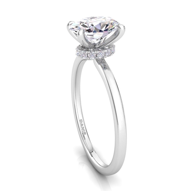 Hidden Halo Oval Diamond Engagement Ring White Gold