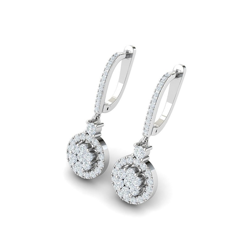 18K White Illusion Flower Drop Diamond Earrings