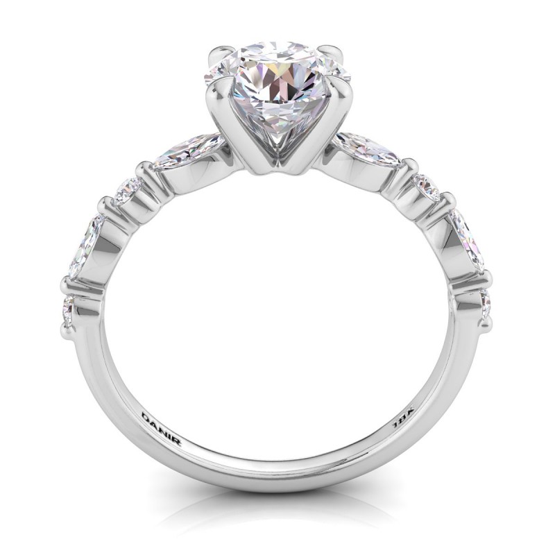 18K White Gold <br> Marquise Diamond Engagement Ring Round White Gold