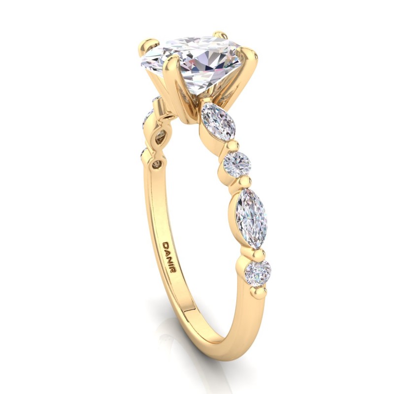 18K Yellow Gold <br> Marquise Diamond Engagement Ring Oval Yellow Gold