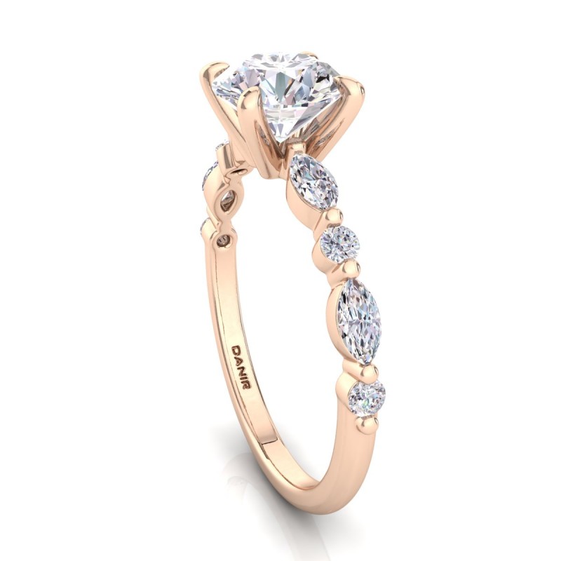 Marquise Diamond Engagement Ring Round Rose Gold