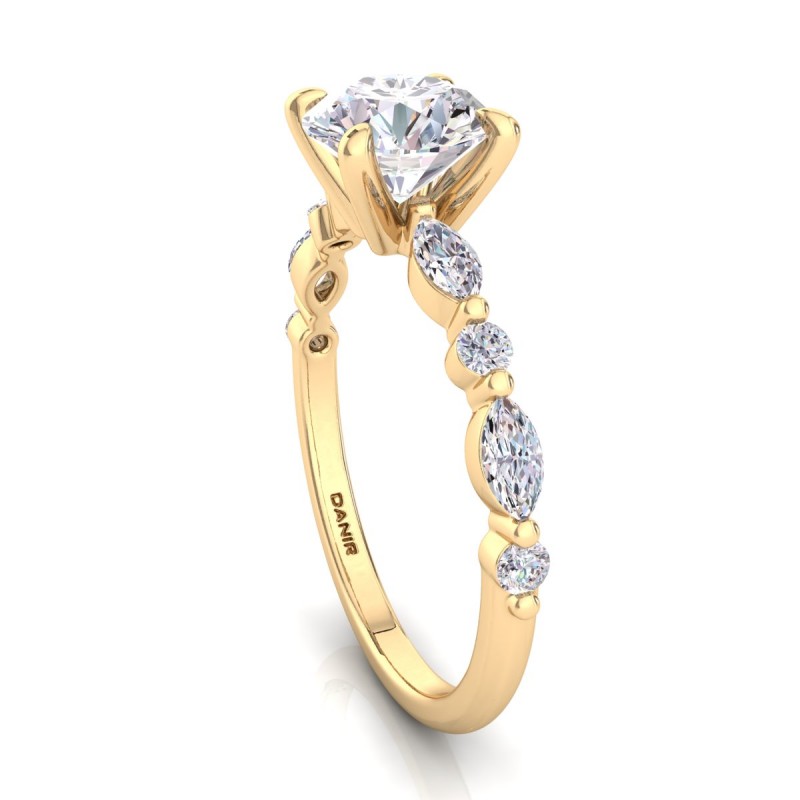 Marquise Diamond Engagement Ring Round Yellow Gold