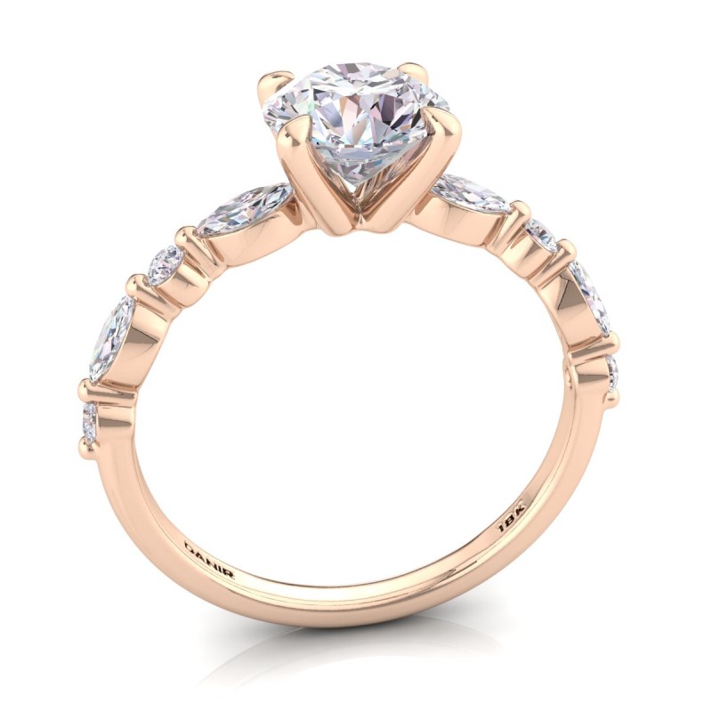 18K ROSE Gold <br> Marquise Diamond Engagement Ring Round Rose Gold