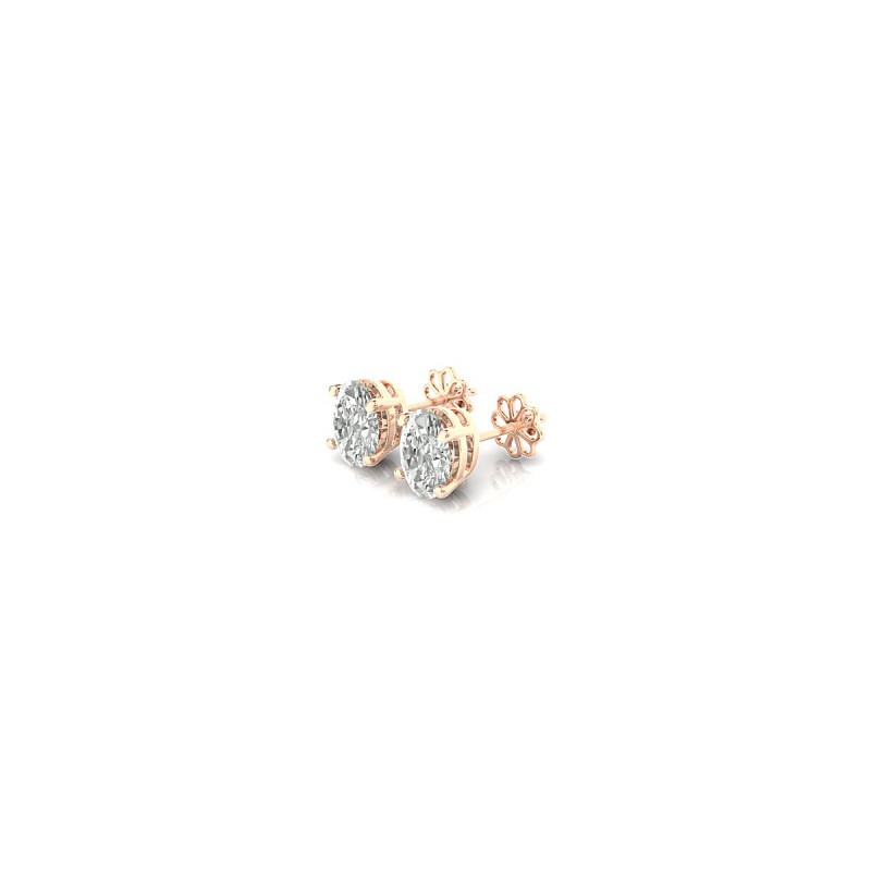 18K Rose Gold Oval Cut Diamond Stud Earrings