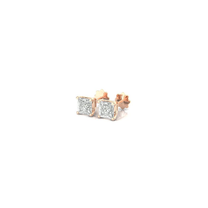18K Rose Gold Princess Diamond Stud Earrings