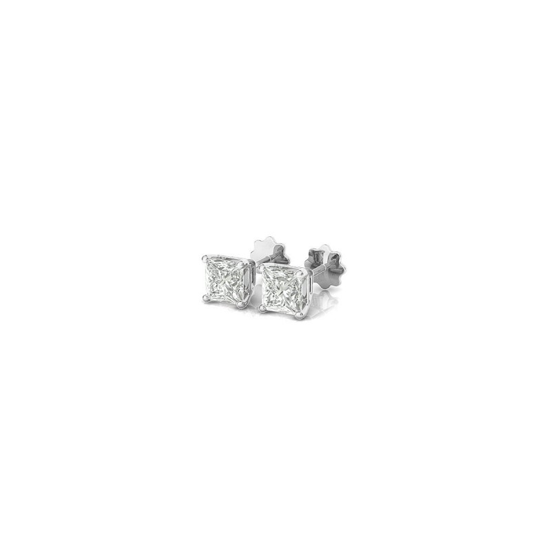 18K White Gold Princess Diamond Stud Earrings