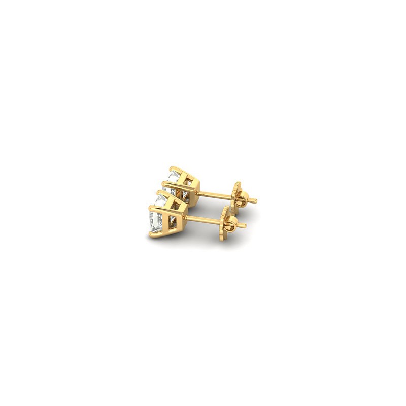 18K Yellow Gold Princess Diamond Stud Earrings