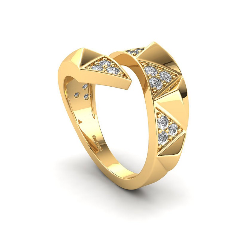 18K Yellow Goud Pyramid Pavé Diamond Ring