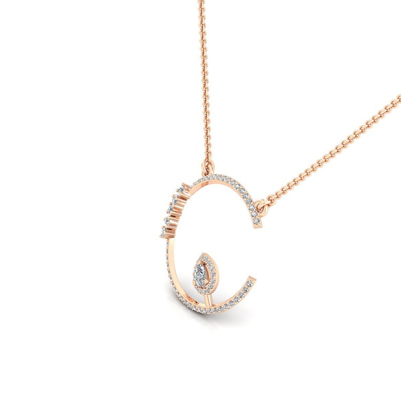 18K Round And Pear Drop Rose Gold Necklace