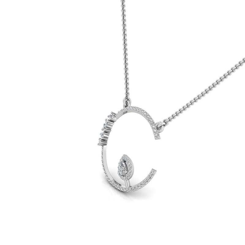 18K Round And Pear Drop White Gold Necklace