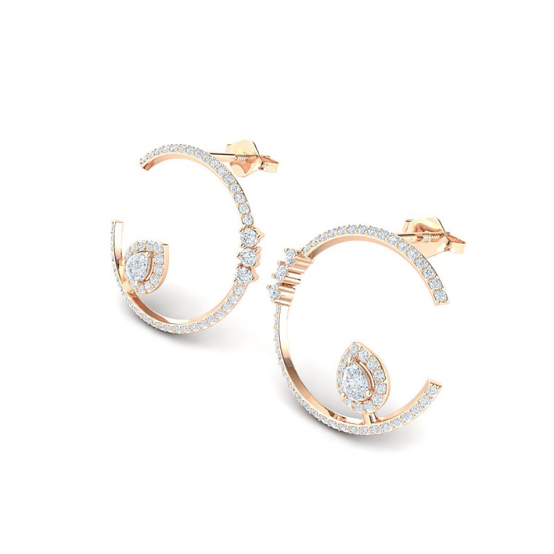 18K Rose Gold Round And Pear Drop Diamond Earrings
