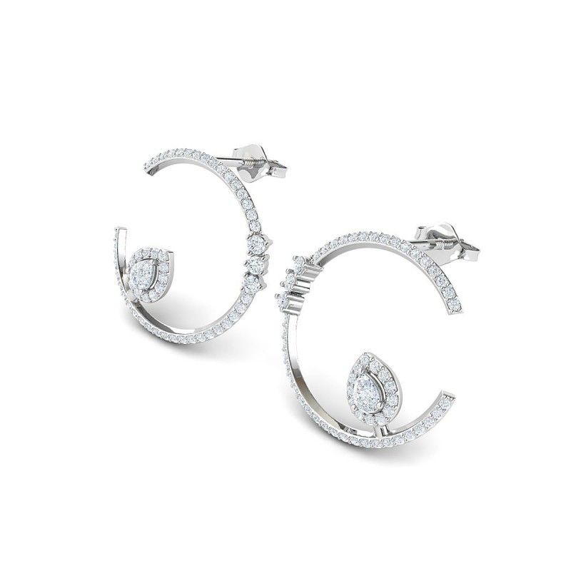 18K White Gold Round And Pear Drop Diamond Earrings