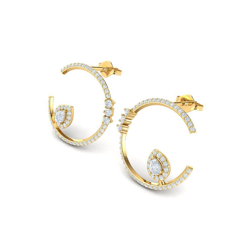 18K Yellow Gold Round And Pear Drop Diamond Earrings