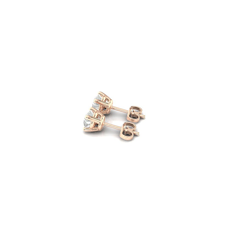 18K Rose Gold Round Diamond Stud Earrings
