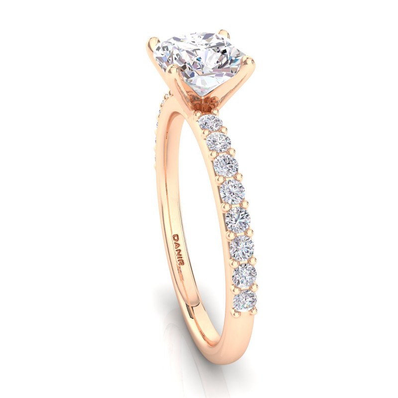 18K ROSE Gold <br> Petite Sharone Diamond Engagement Ring Rose Gold Cushion 