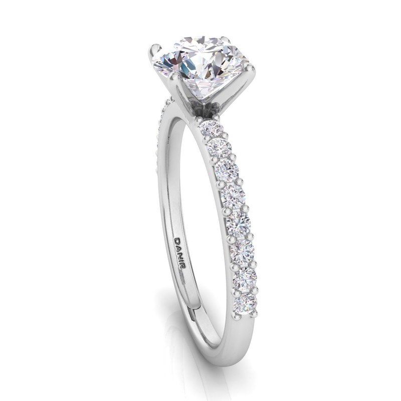18K White Gold <br> Petite Sharone Diamond Engagement Ring White Gold Round