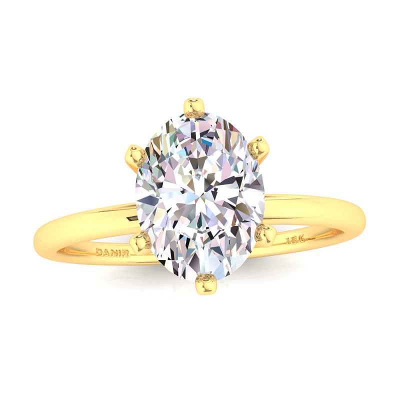 Six-Prong Diamond Engagement Ring Oval Yellow Gold 