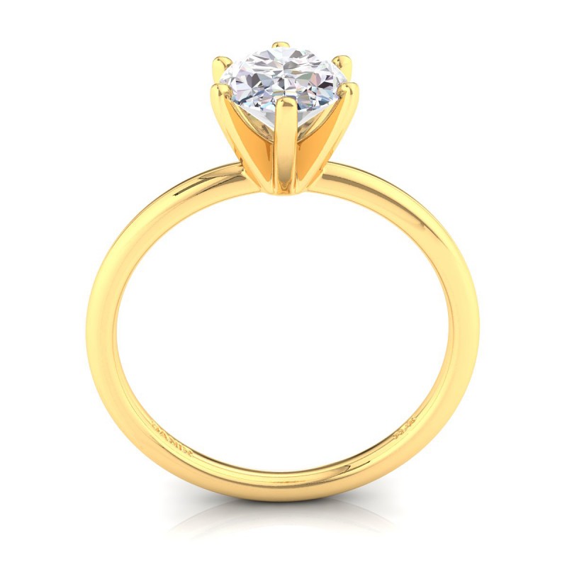 Six-Prong Diamond Engagement Ring Oval Yellow Gold 