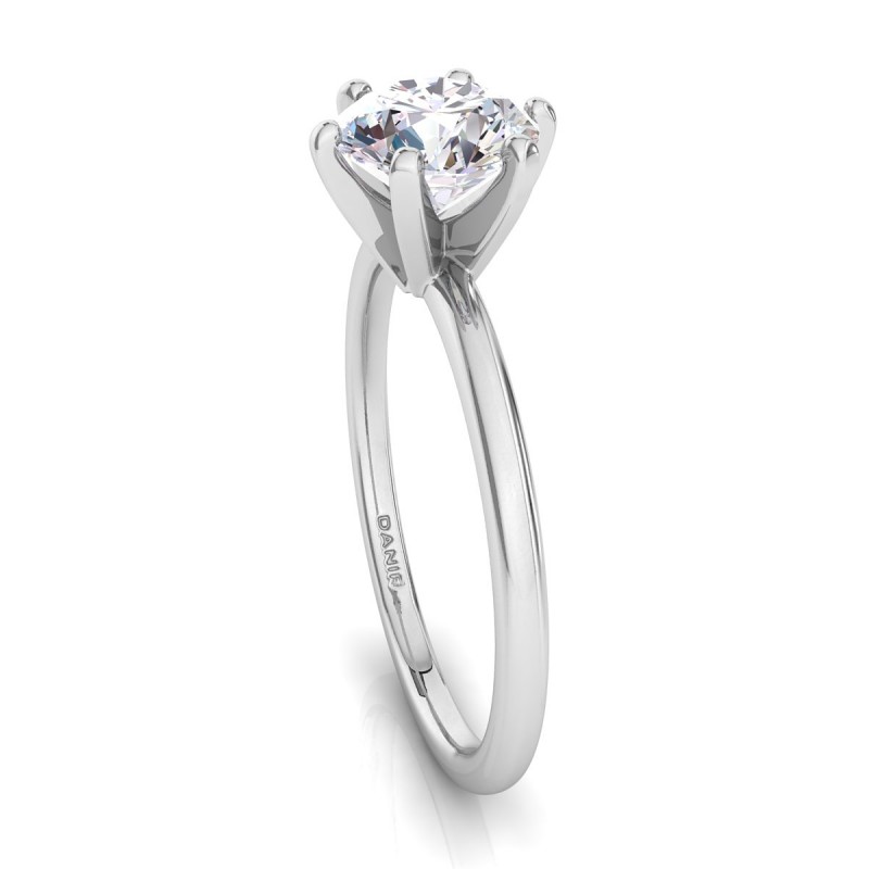 18K White Gold <br> Six-Prong Diamond Engagement Ring White Gold Round 