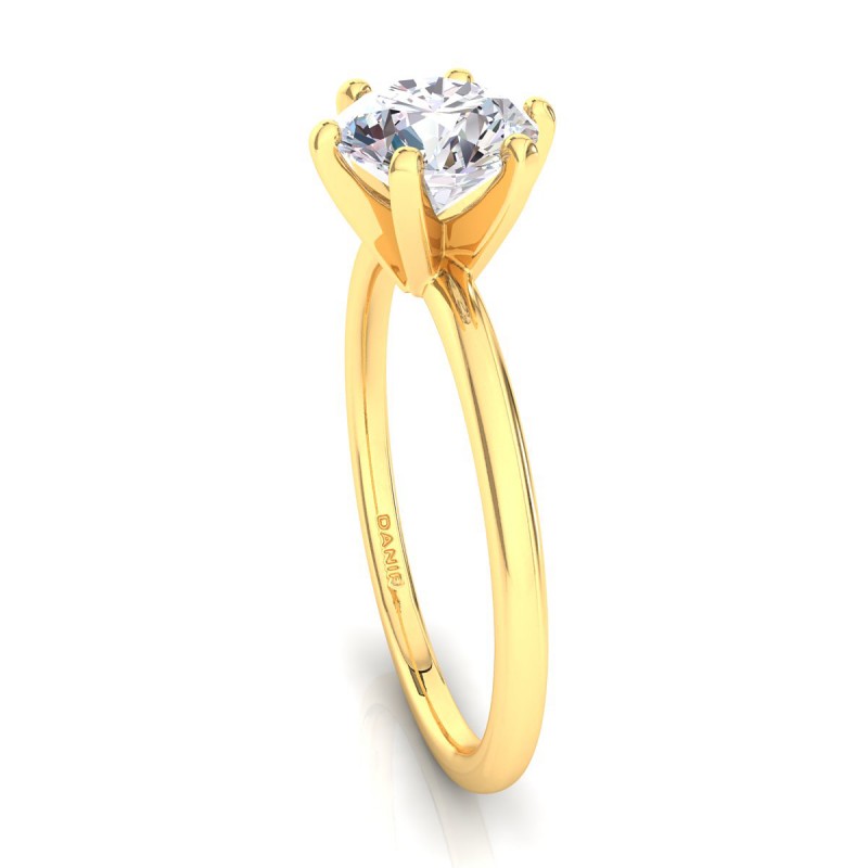 Six-Prong Diamond Engagement Ring Yellow Gold Round 