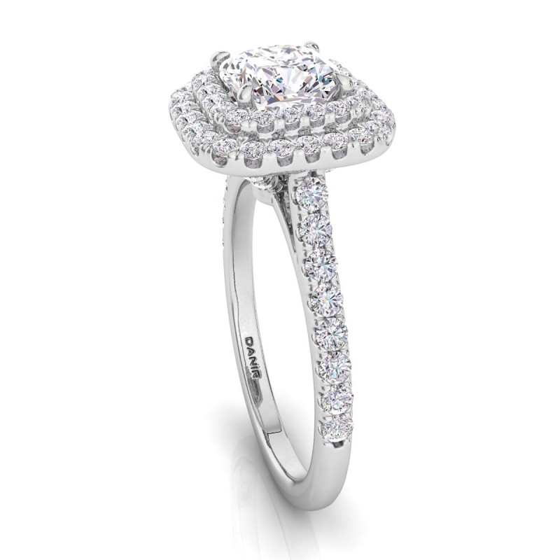 Platinum <br> Solis Double Halo Engagement Ring Cushion Platinum