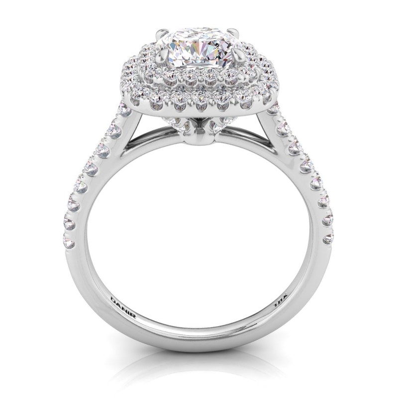 18K White Gold <br> Solis Double Halo Engagement Ring Cushion White Gold