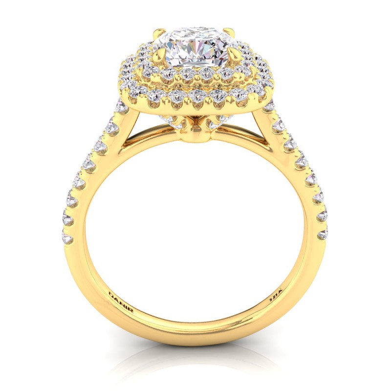 18K Yellow Gold <br> Solis Double Halo Engagement Ring Cushion Yellow Gold