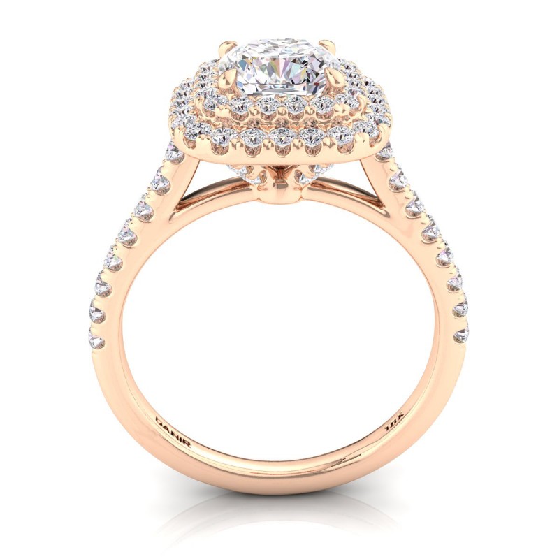 18K ROSE Gold <br> Solis Double Halo Engagement Ring Cushion Rose Gold