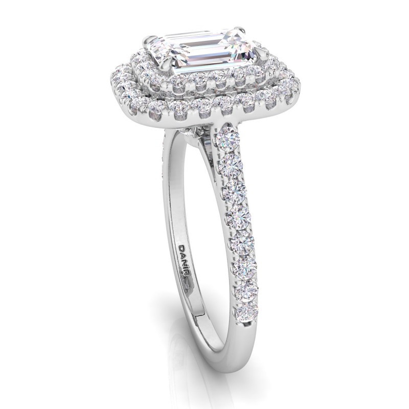 Platinum <br> Solis Double Halo Engagement Ring Emerald Platinum