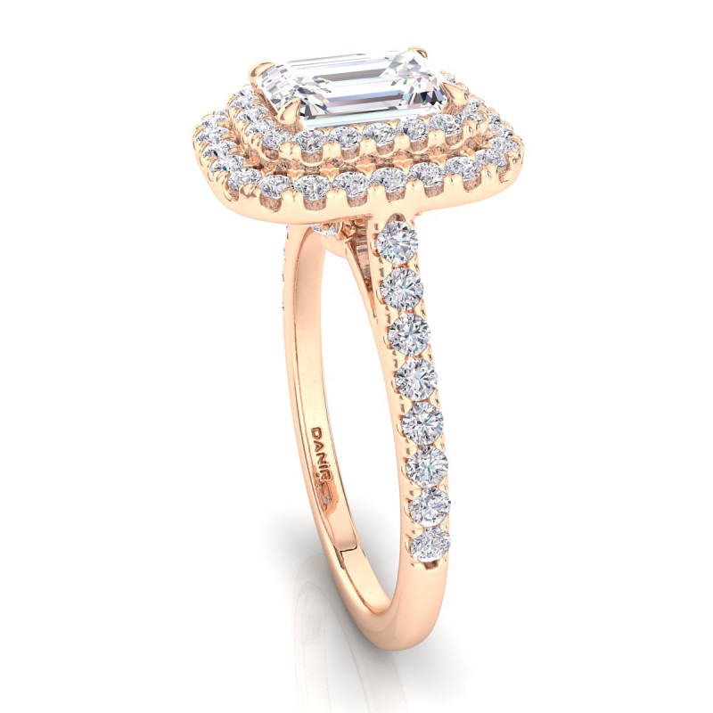 18K ROSE Gold <br> Solis Double Halo Engagement Ring Emerald Rose Gold
