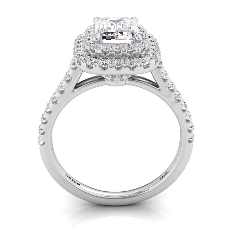 Platinum <br> Solis Double Halo Engagement Ring Emerald Platinum