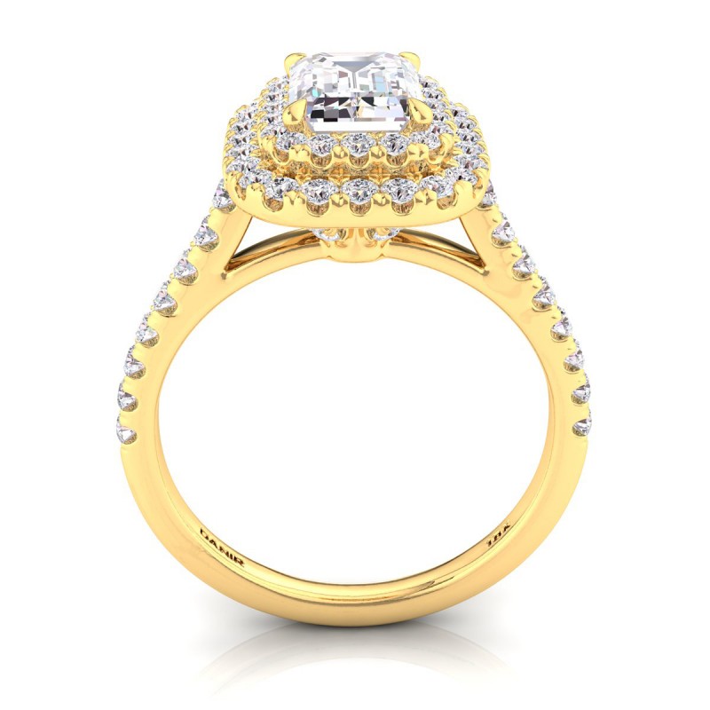 Solis Double Halo Engagement Ring Emerald Yellow Gold