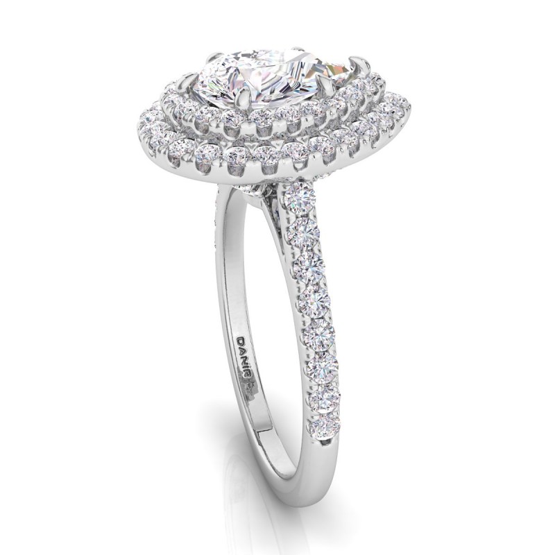 Platinum <br> Solis Double Halo Engagement Ring Pear Platinum