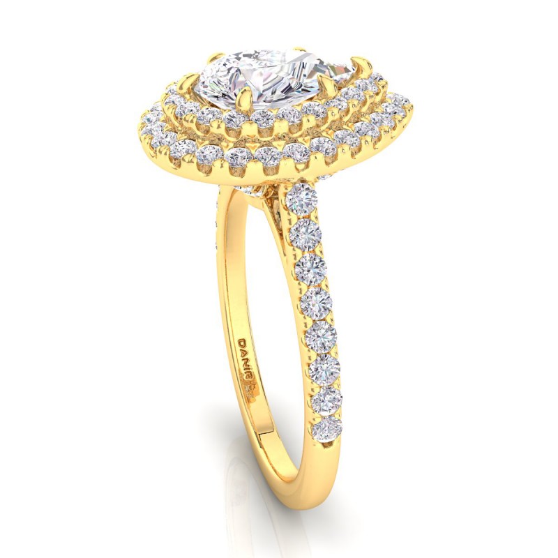 18K Yellow Gold <br> Solis Double Halo Engagement Ring Pear Yellow Gold