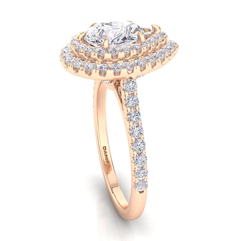 18K ROSE Gold <br> Solis Double Halo Engagement Ring Pear Rose Gold