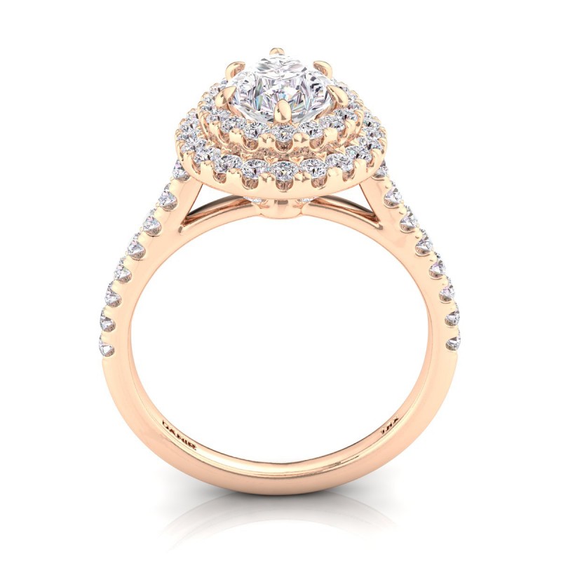 Solis Double Halo Engagement Ring Pear Rose Gold