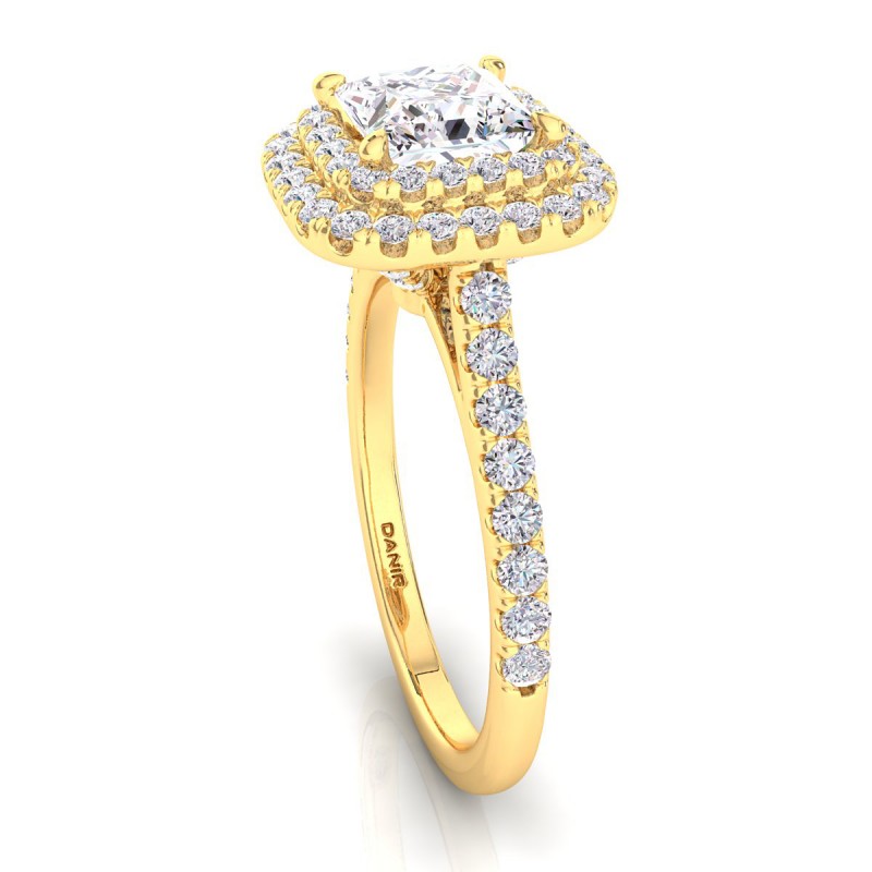 18K Yellow Gold <br> Solis Double Halo Engagement Ring Princess Yellow Gold