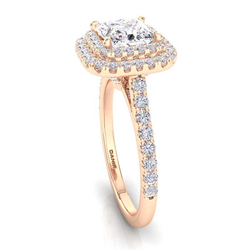 Solis Double Halo Engagement Ring Princess Rose Gold