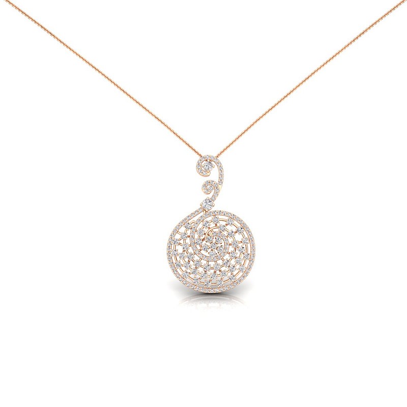 18K Spiral Diamond Rose Gold Necklace