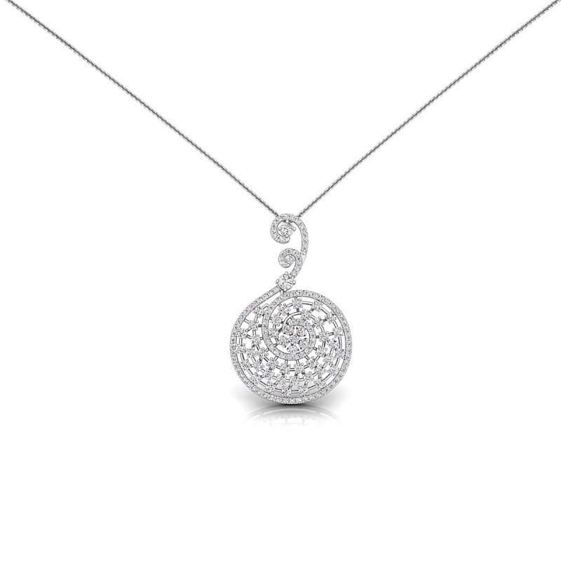 18K Spiral Diamond White Gold Necklace